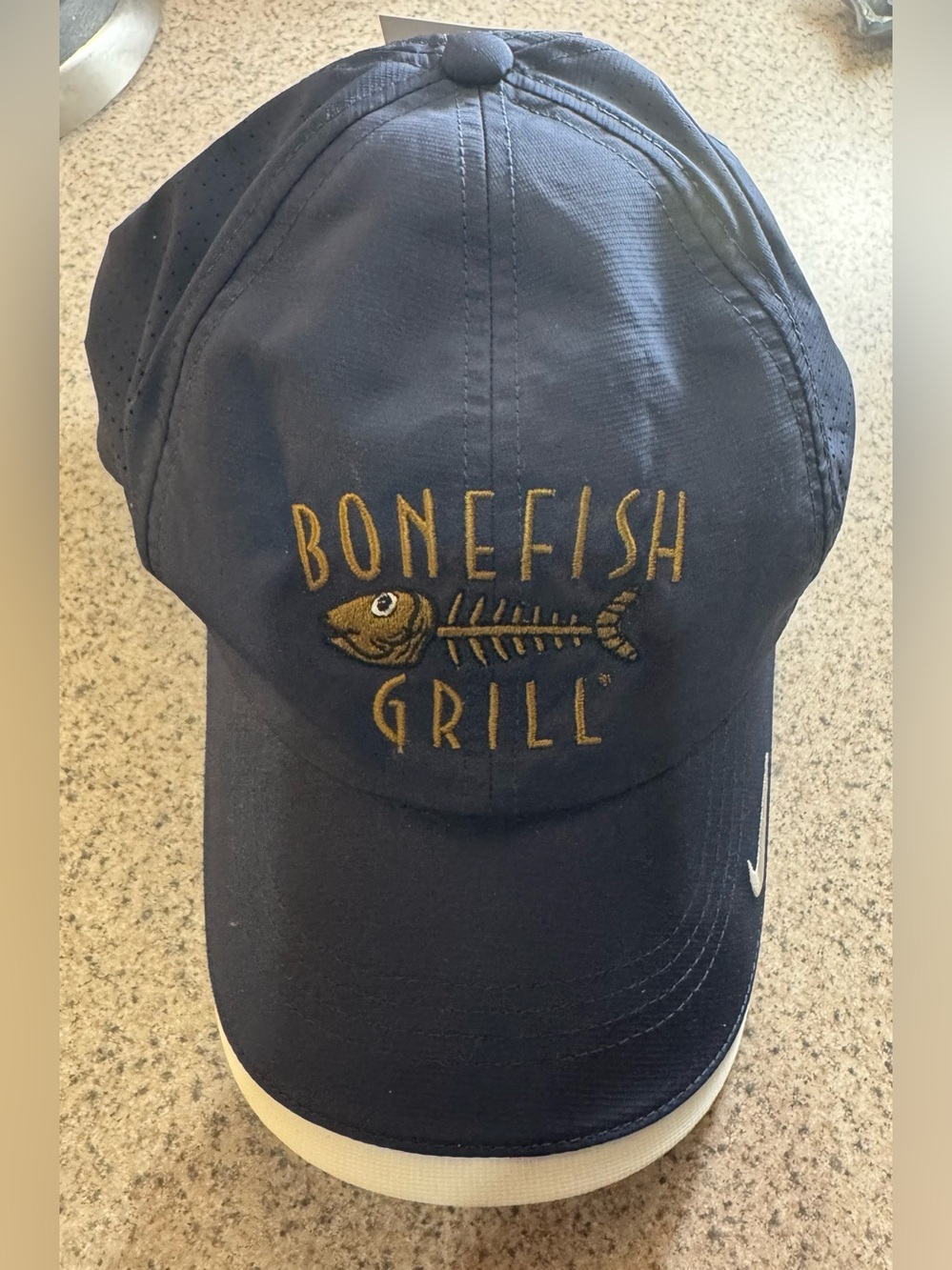 Nike GOLF Bonefish Grill dark blue baseball Hat cap with White Swoosh - NWT!!